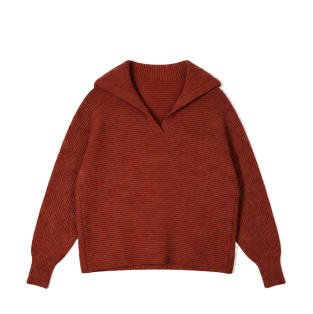ZESICA Ribbed Knit Collared Sweater Size L Burnt Orange Pullover